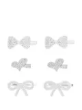 Mimi Tutu crystal bow heart hair clips (pack of six) - Silver