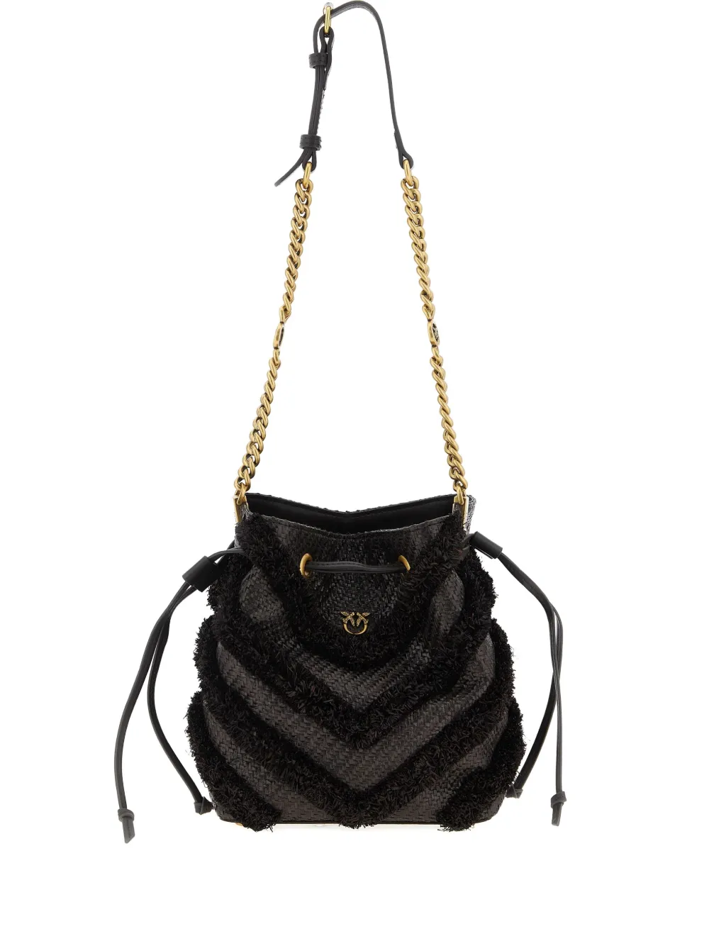 PINKO chevron-pattern fringed bucket bag Bruin