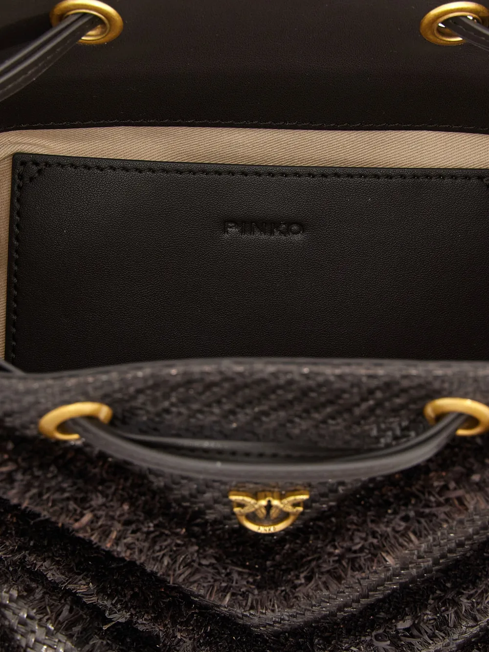 PINKO Bucket-tas met chevron patroon en franje Bruin