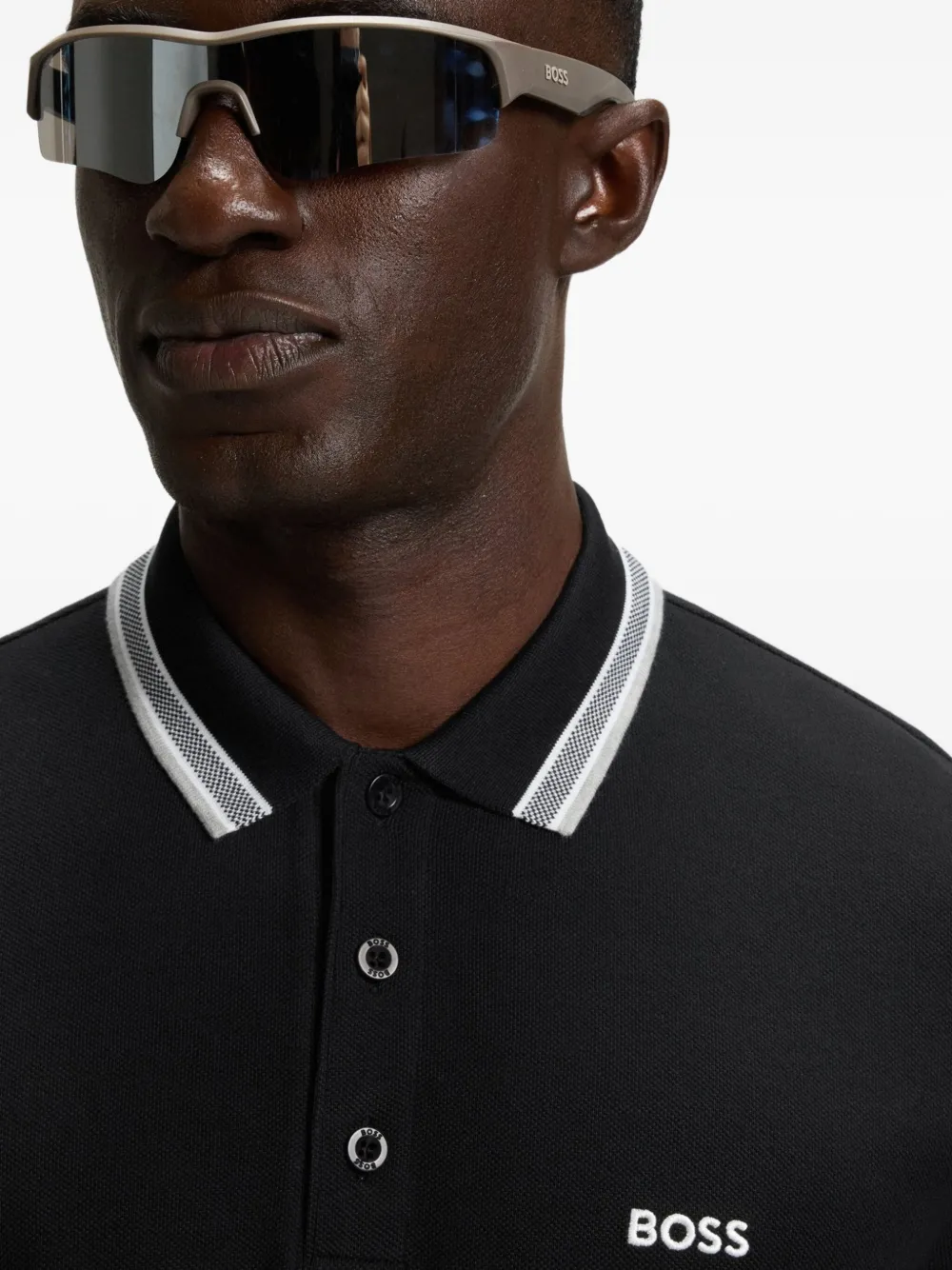 BOSS Poloshirt met gestreepte kraag Zwart