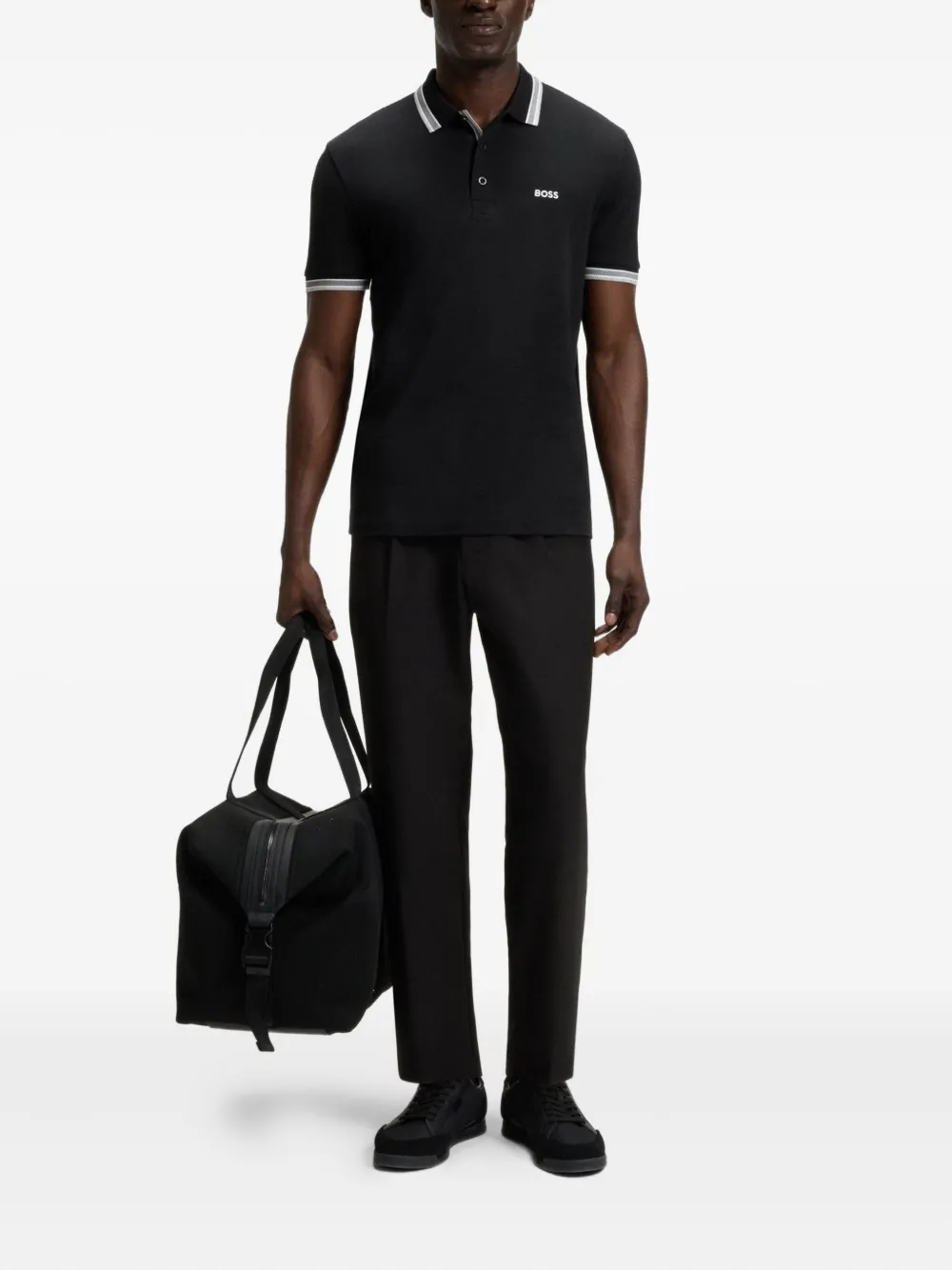 BOSS Poloshirt met gestreepte kraag - Zwart