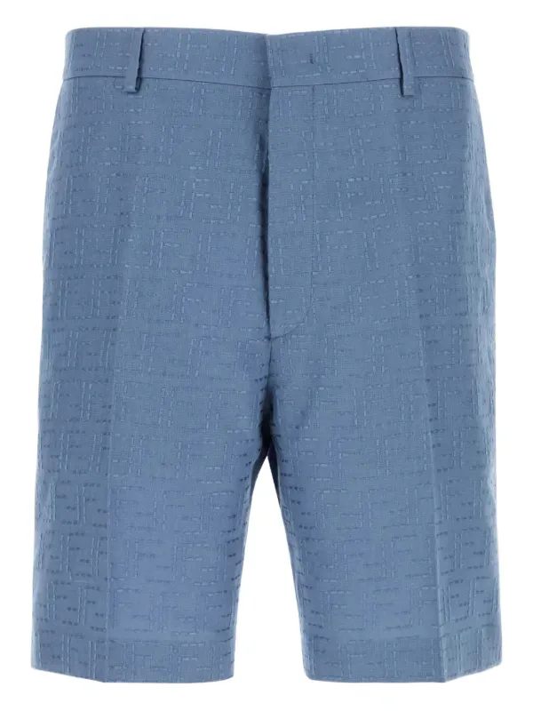 Fendi Bermudas Linen FF Jacquard Shorts in Blue