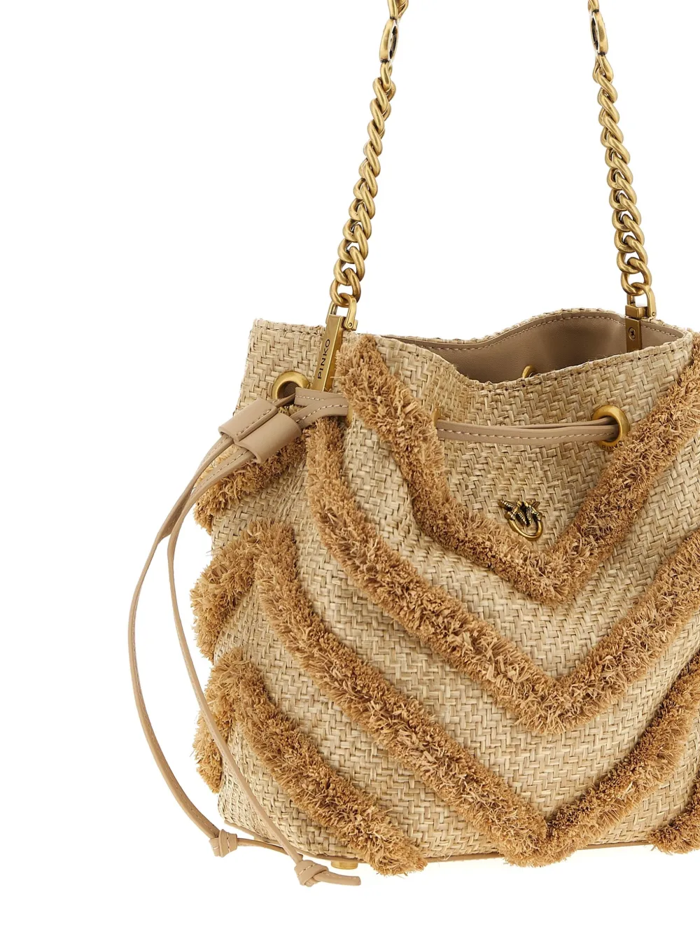 PINKO Bucket-tas met franje Beige