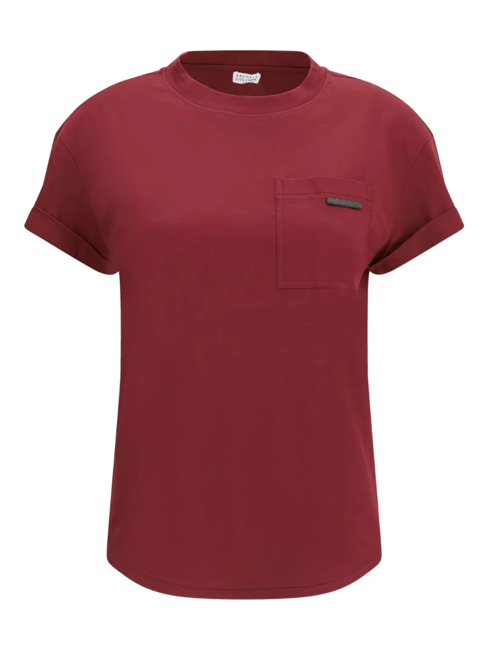 Brunello Cucinelli T-shirt met opgestikte zak en moniliketting Rood