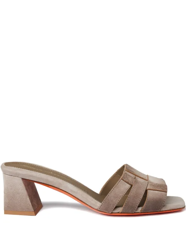 Santoni Block-heel Leather Sandals in Neutrals