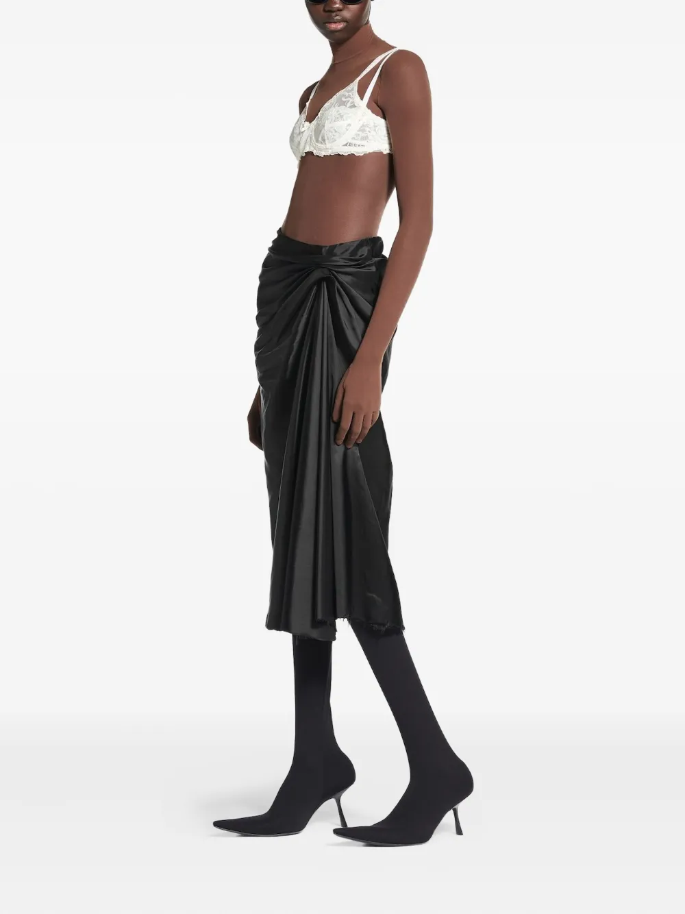 Balenciaga Gedrapeerde midi-rok met gerafelde rand Zwart