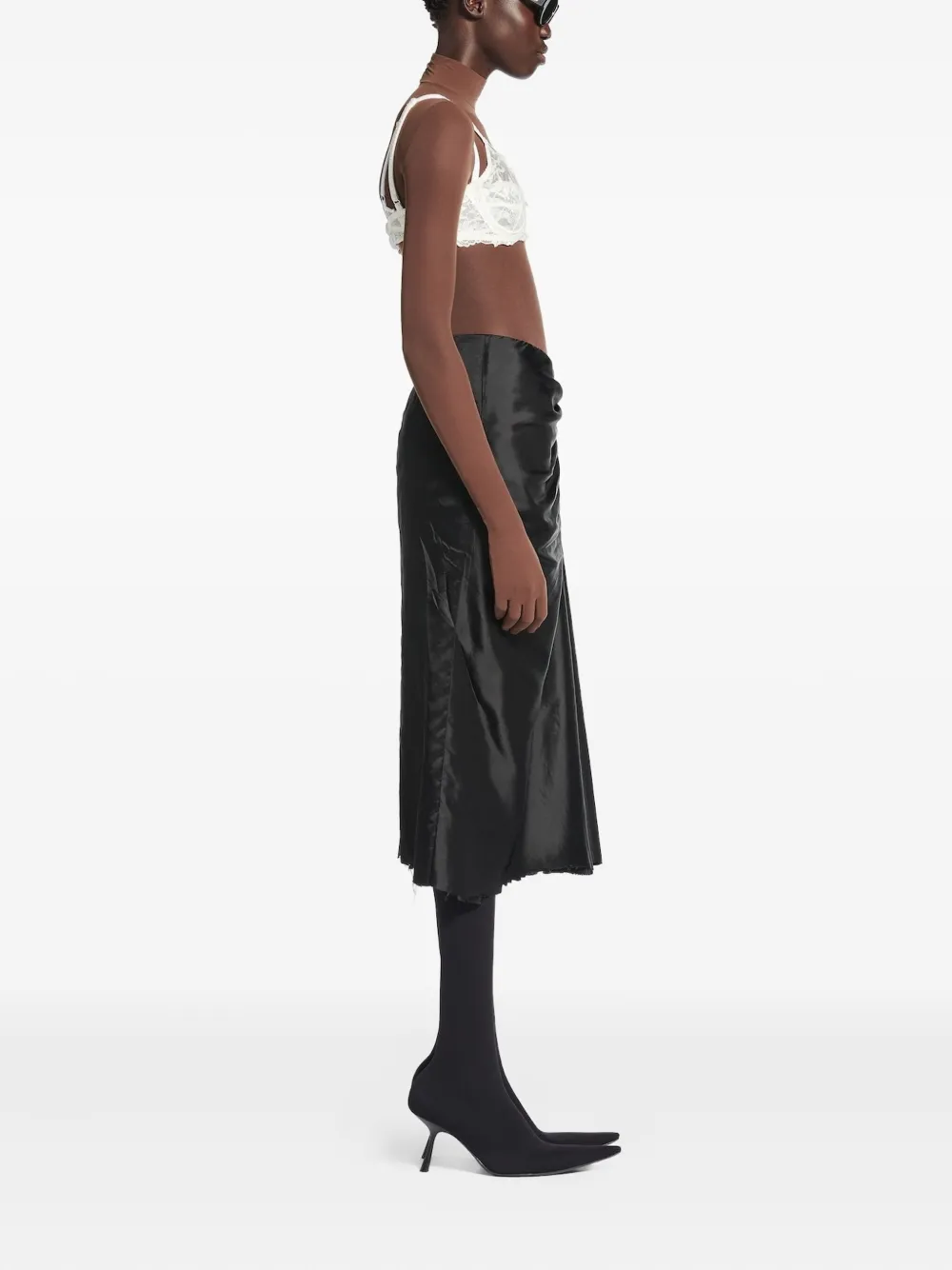 Balenciaga Gedrapeerde midi-rok met gerafelde rand Zwart