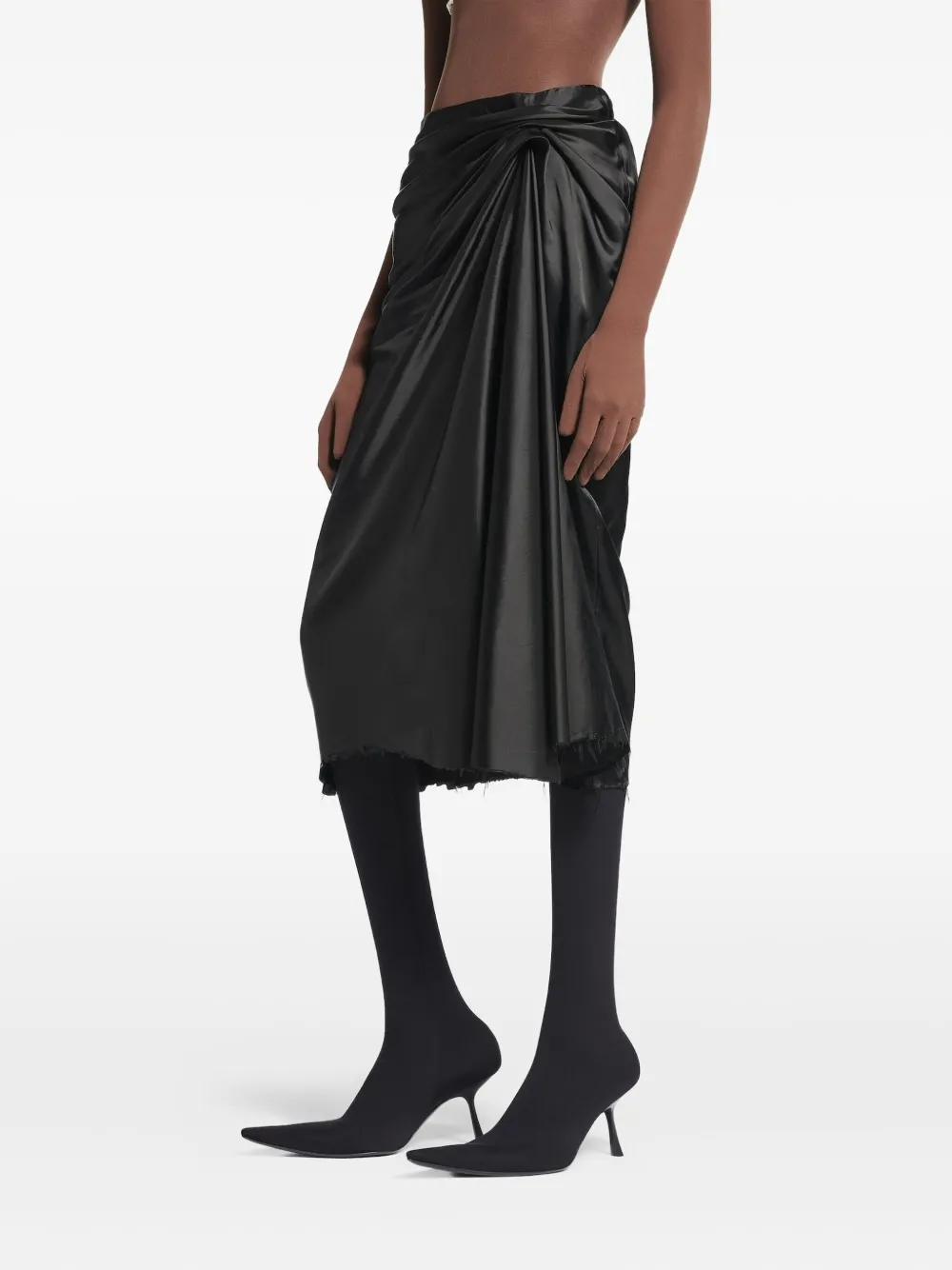 Balenciaga Gedrapeerde midi-rok met gerafelde rand Zwart