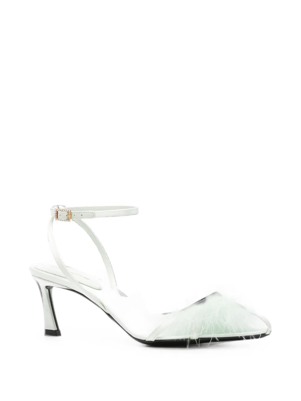 Saint Laurent feather-trim buckle-fastening heeled sandals Groen