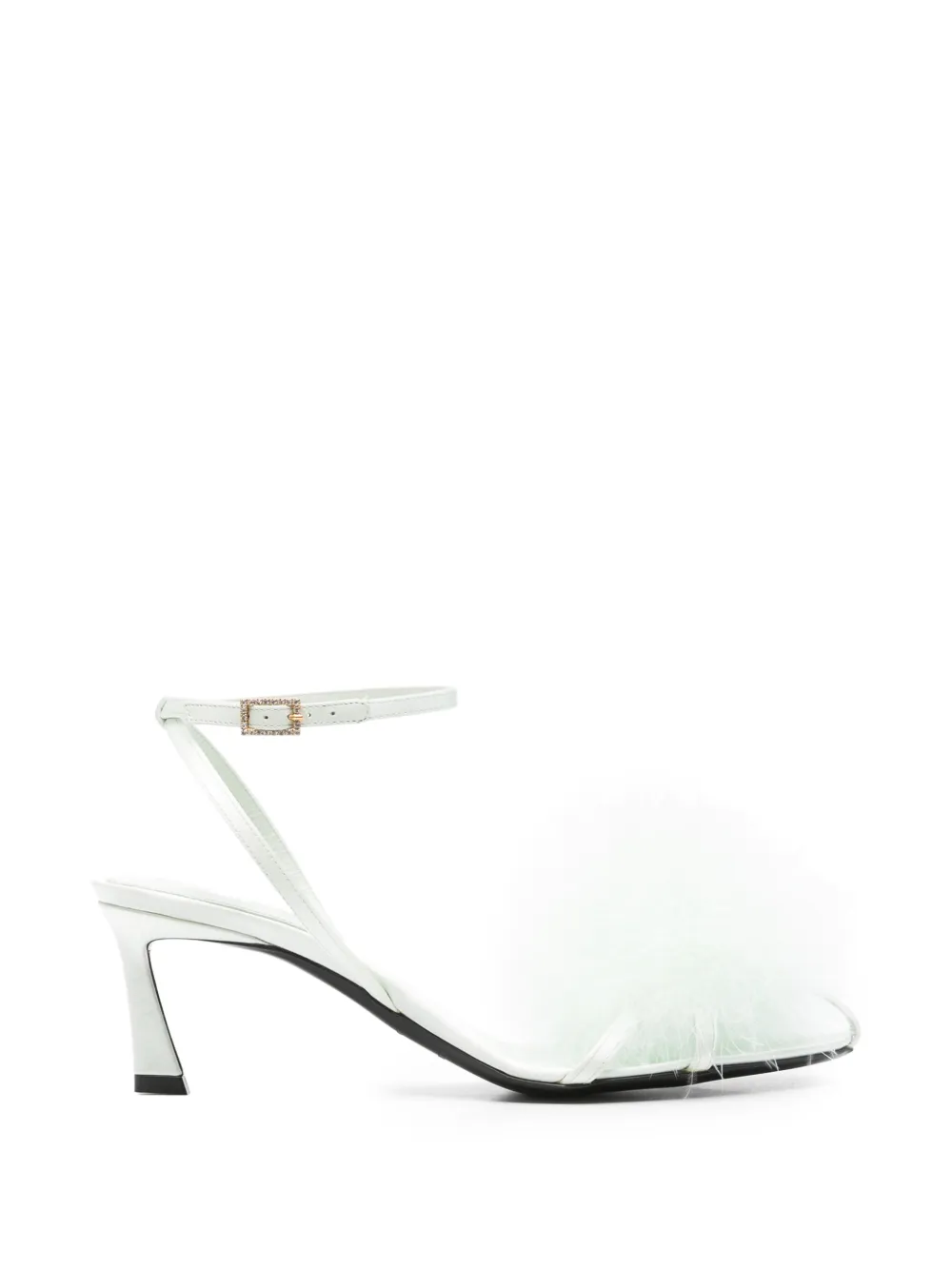 Saint Laurent feather-trim buckle-fastening heeled sandals Groen