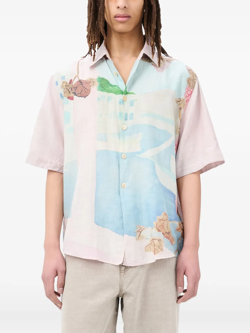 OUR LEGACY Beyond overhemd met grafische print en korte mouwen Roze