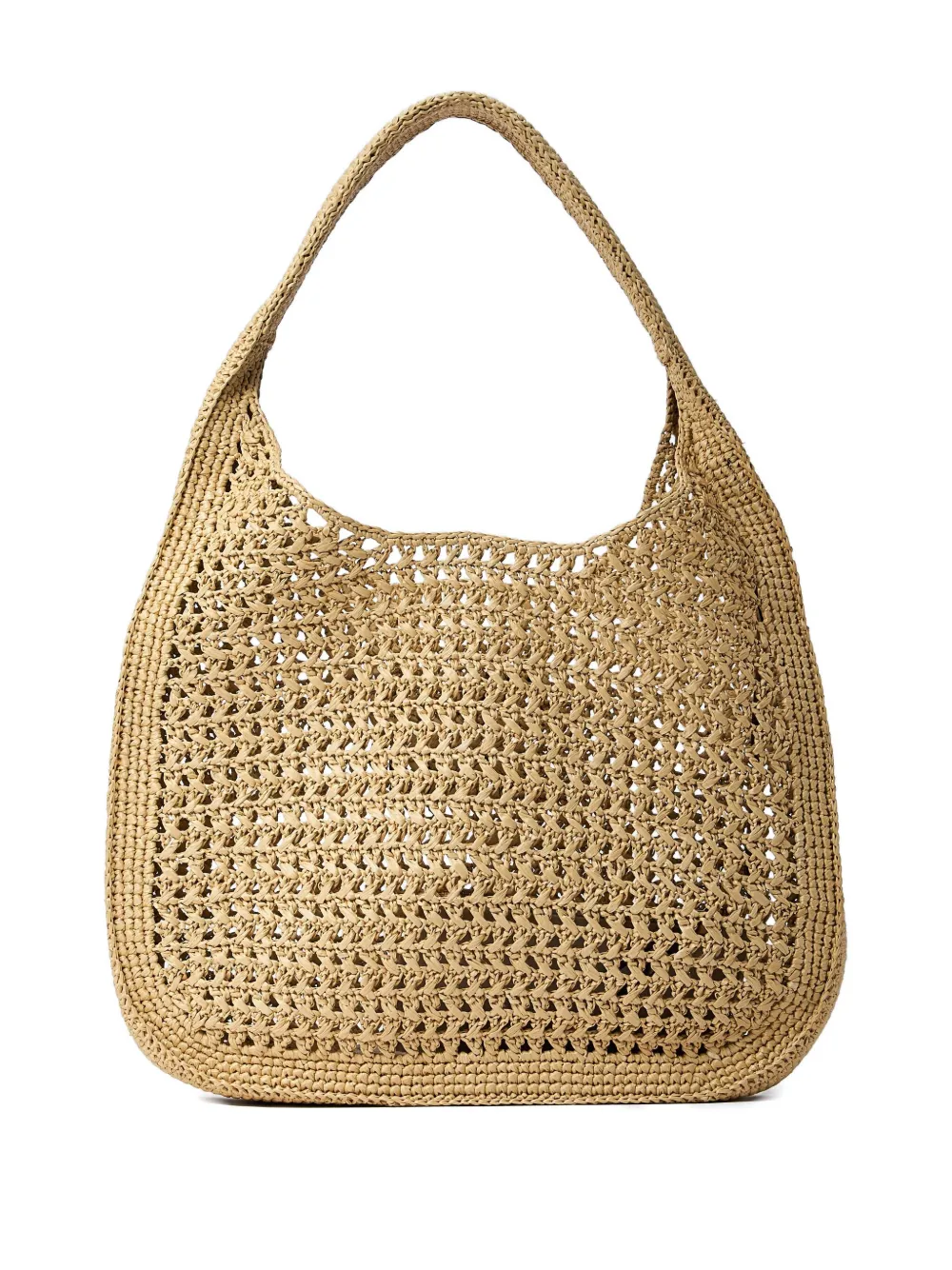 Miu logo-patch crochet tote bag Beige