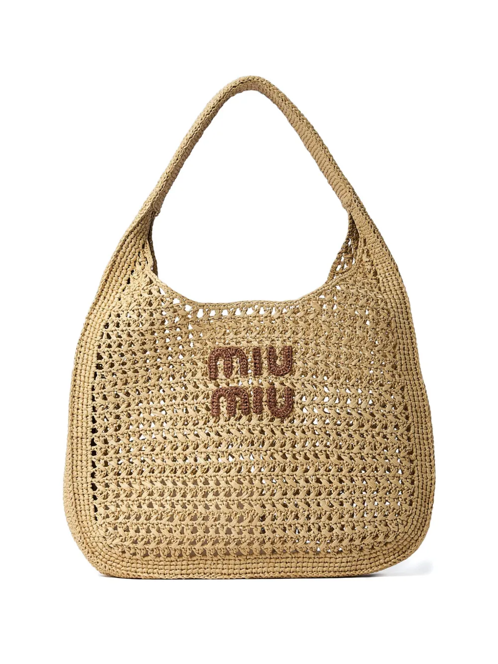 Miu logo-patch crochet tote bag Beige