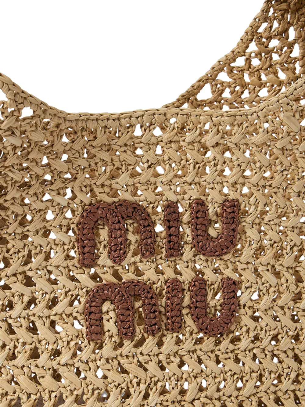 Miu logo-patch crochet tote bag Beige
