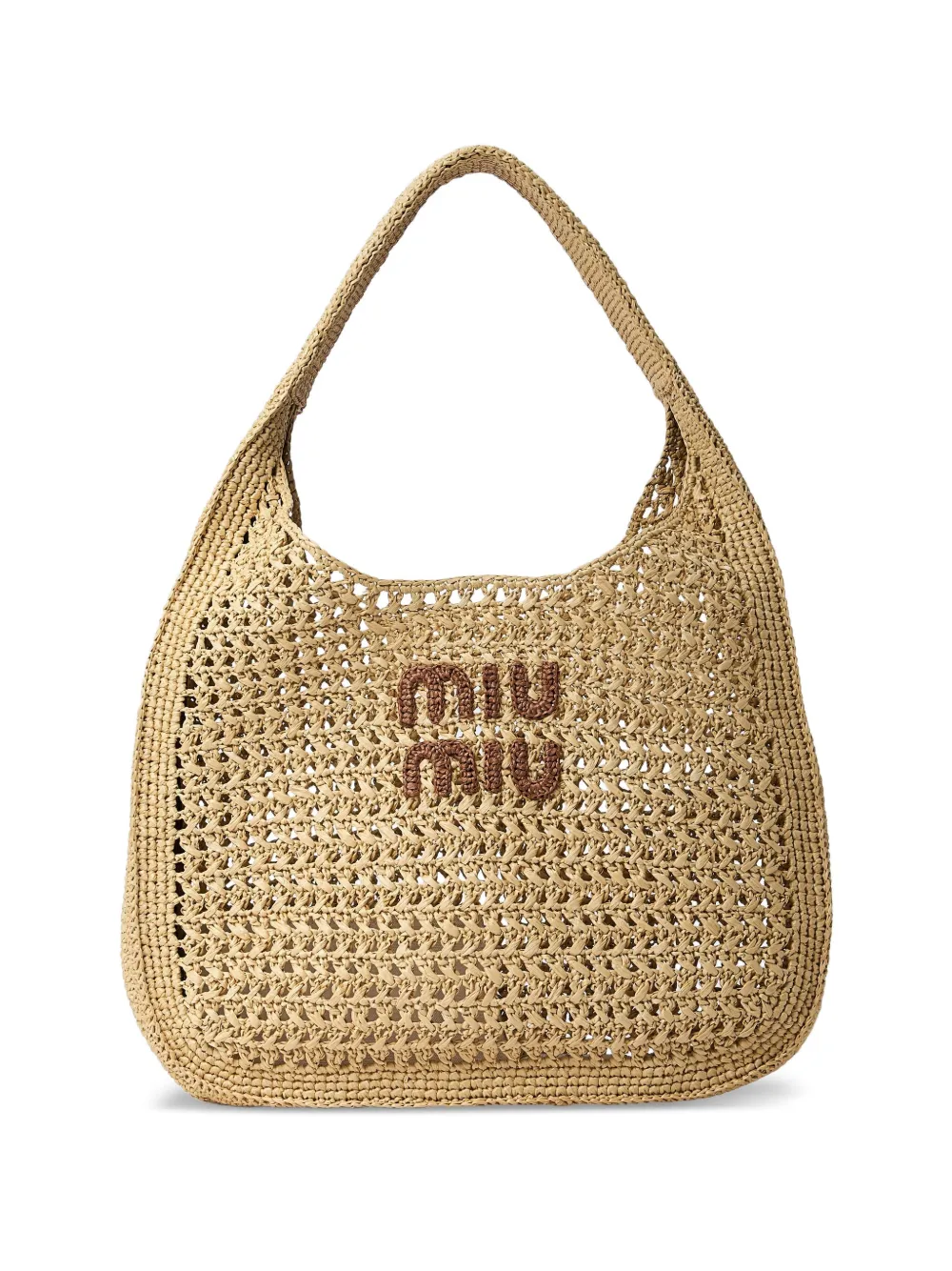 Miu logo-patch crochet tote bag Beige