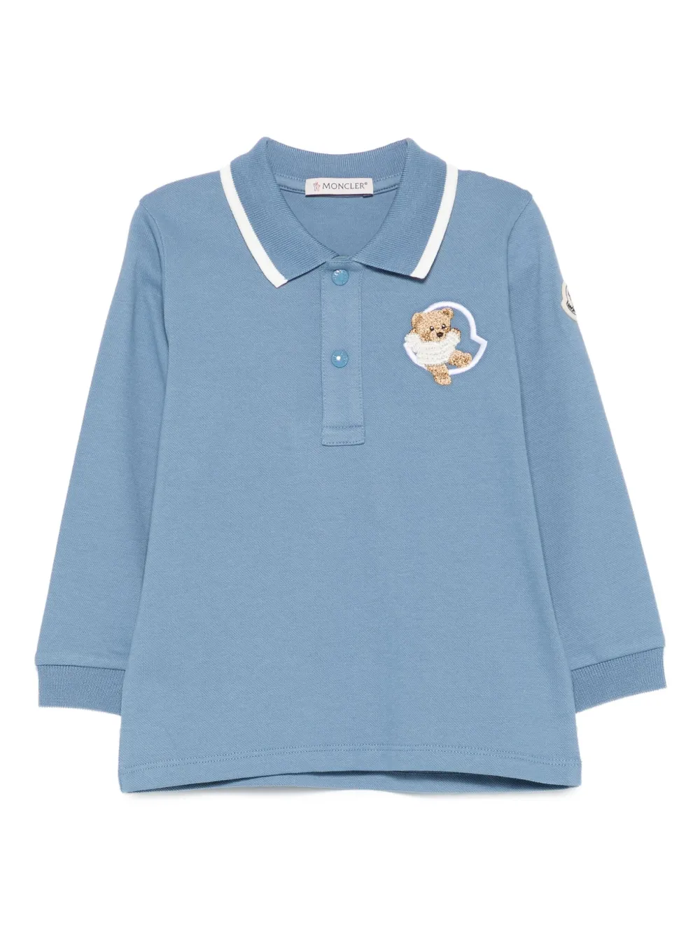 Moncler Enfant Poloshirt met teddybeer-applicatie en lange mouwen Blauw