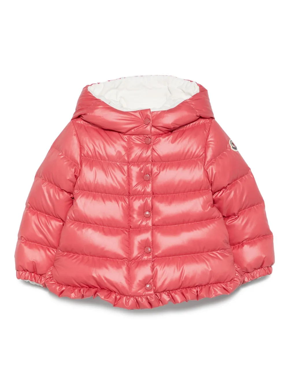 Moncler Enfant Tazui jack met capuchon en ruches Rood