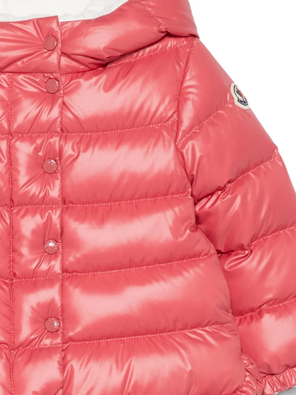 Moncler Enfant Tazui jack met capuchon en ruches Rood
