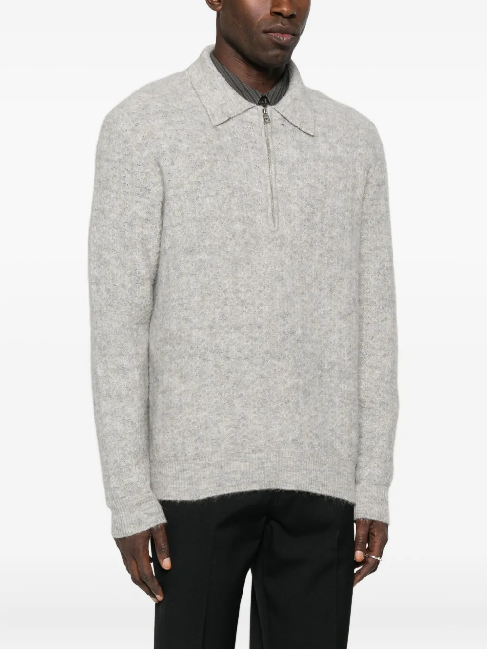 NN07 Alfie poloshirt met hals met rits Grijs