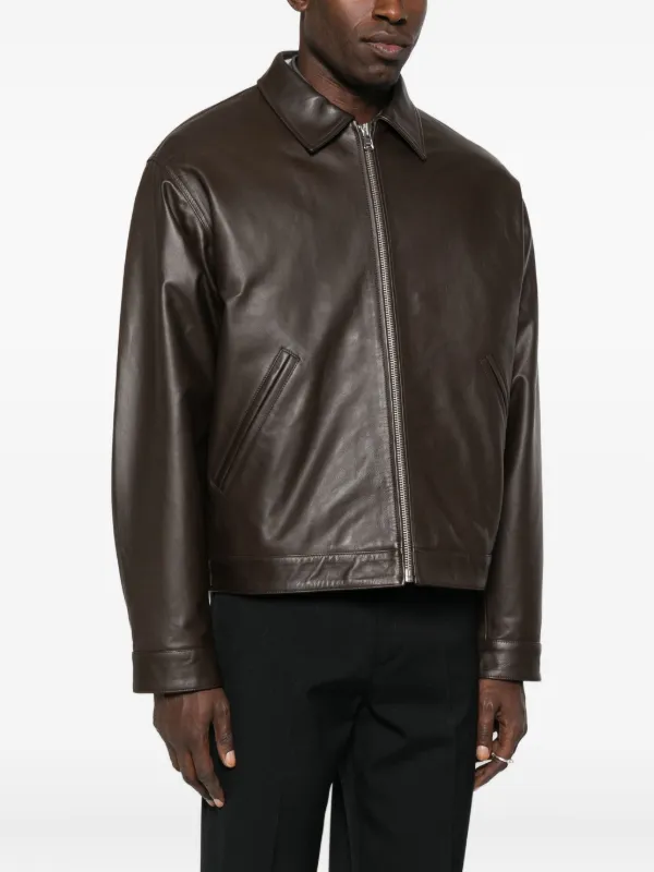 【louren】twill no collar jacket　ダークブラウン Buy Brown Four Pocket Borg Lined Leather Jacket from Next USA