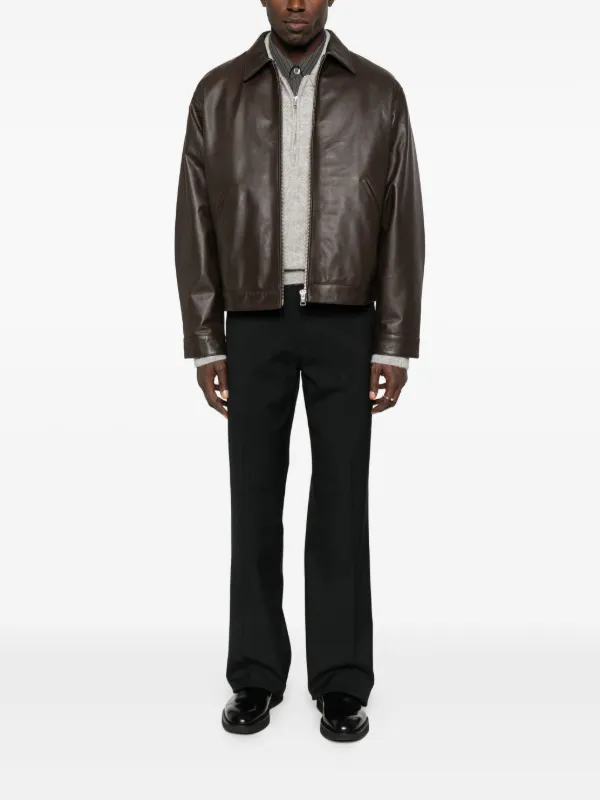 leather jacket USA製 NN07 zip-front welt-pocket Leather Jacket | Brown | FARFETCH