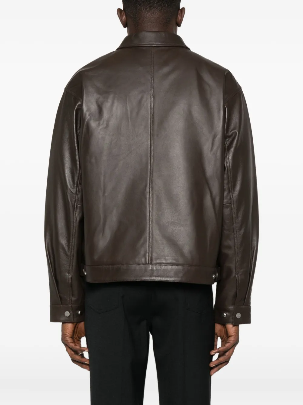 NN07 zip-front welt-pocket Leather Jacket | Brown | FARFETCH