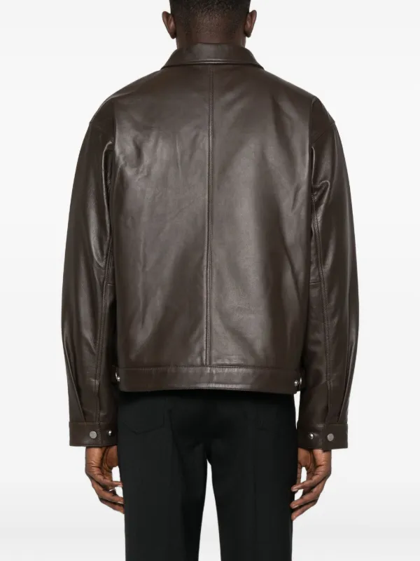 NN07 zip-front welt-pocket Leather Jacket | Brown | FARFETCH