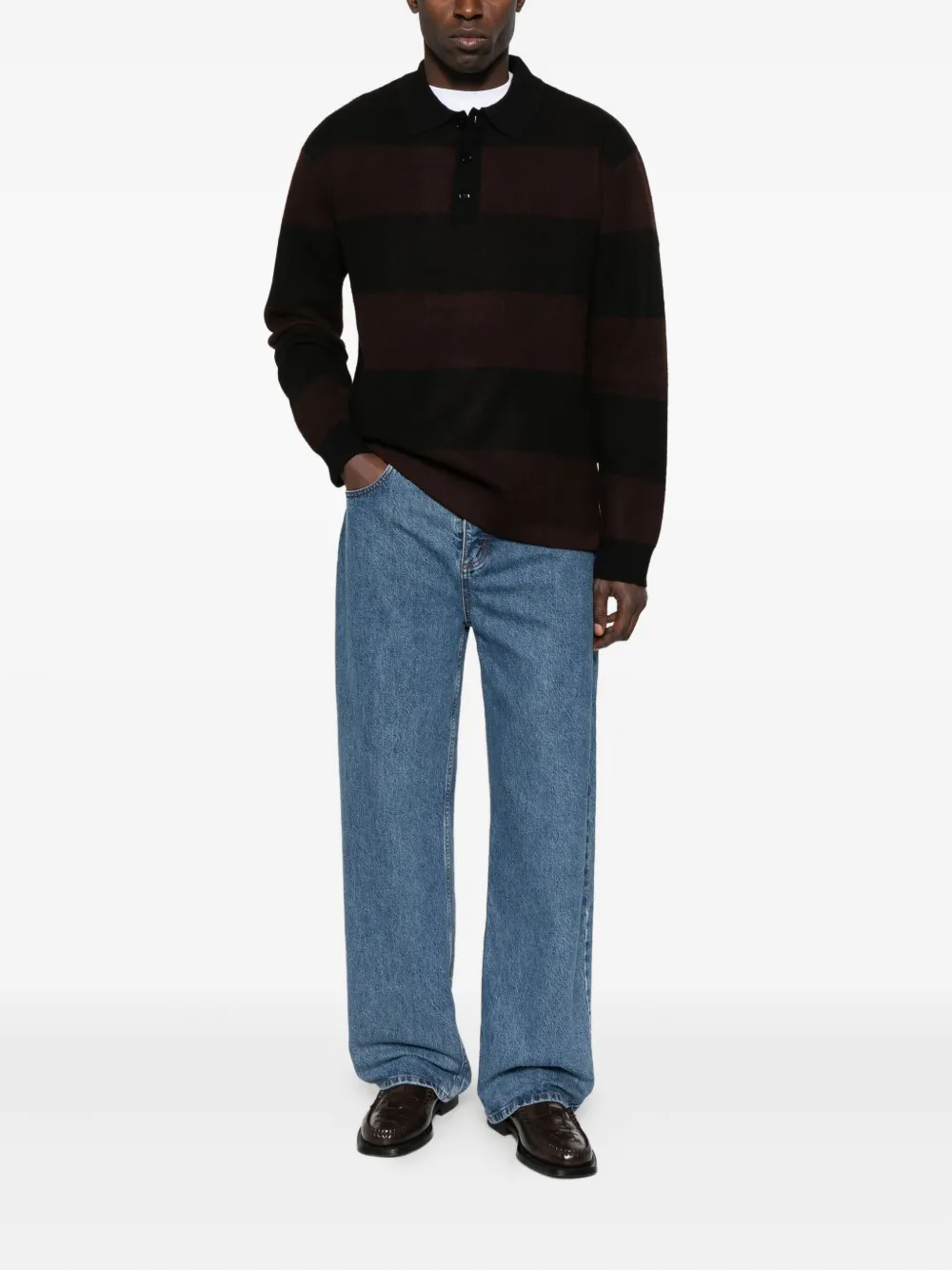 NN07 striped wool polo shirt - Zwart