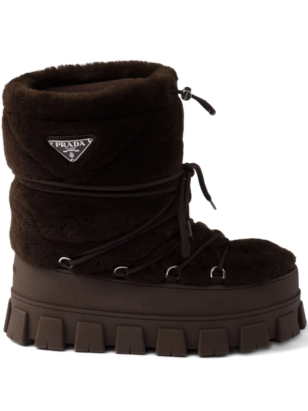Prada Faux-fur Lace-up Ankle Boots In Brown