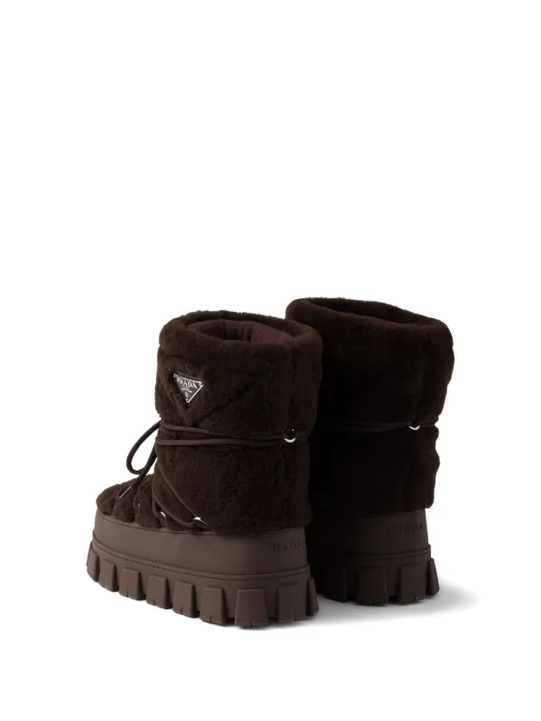 Prada Shearling lace-up Ski Boots | Brown | FARFETCH