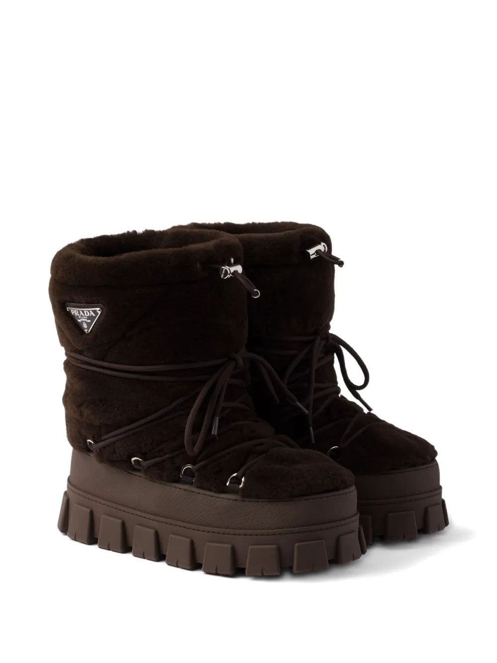 Prada Faux-fur Lace-up Ankle Boots In Brown