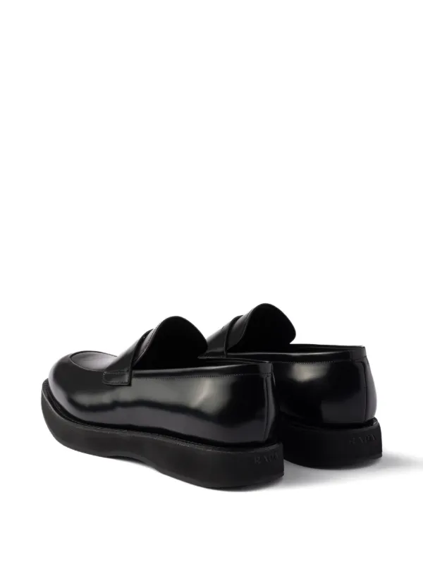 Prada Leather Penny Loafers | Black | FARFETCH