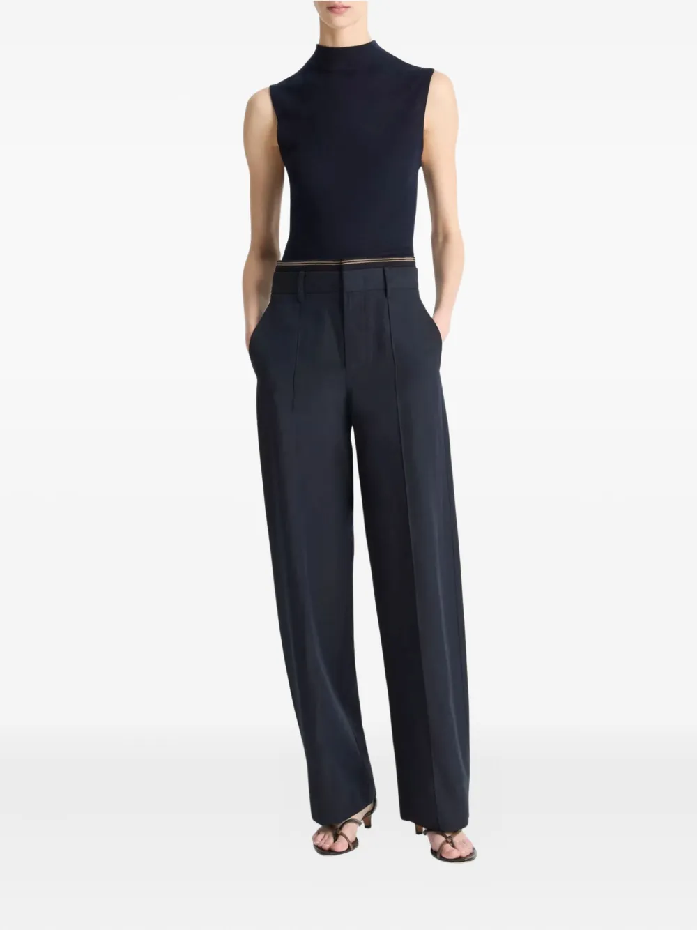Vince ribbed-trim straight trousers - Blauw