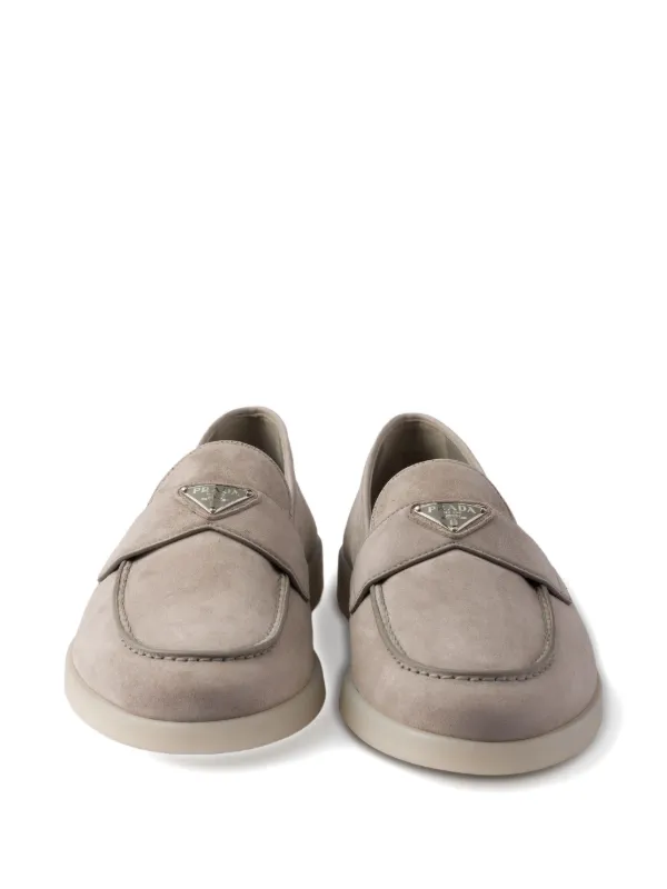 Prada triangle-logo Suede Loafers | Grey | FARFETCH display picture 3