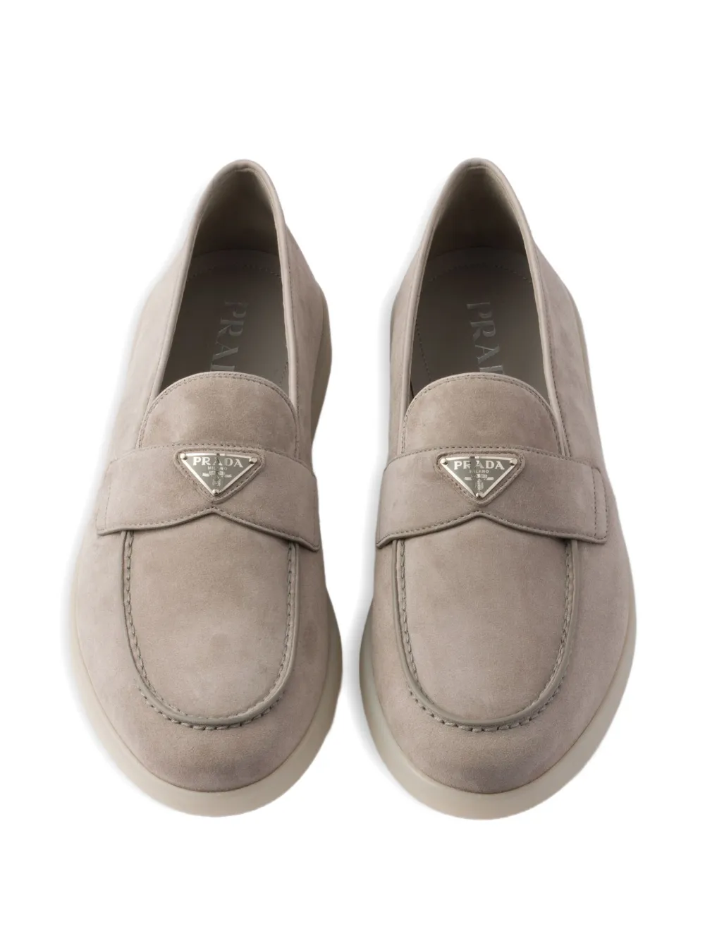 Prada triangle-logo suede loafers Grey