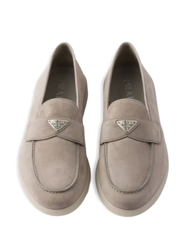 Prada triangle-logo Suede Loafers | Grey | FARFETCH