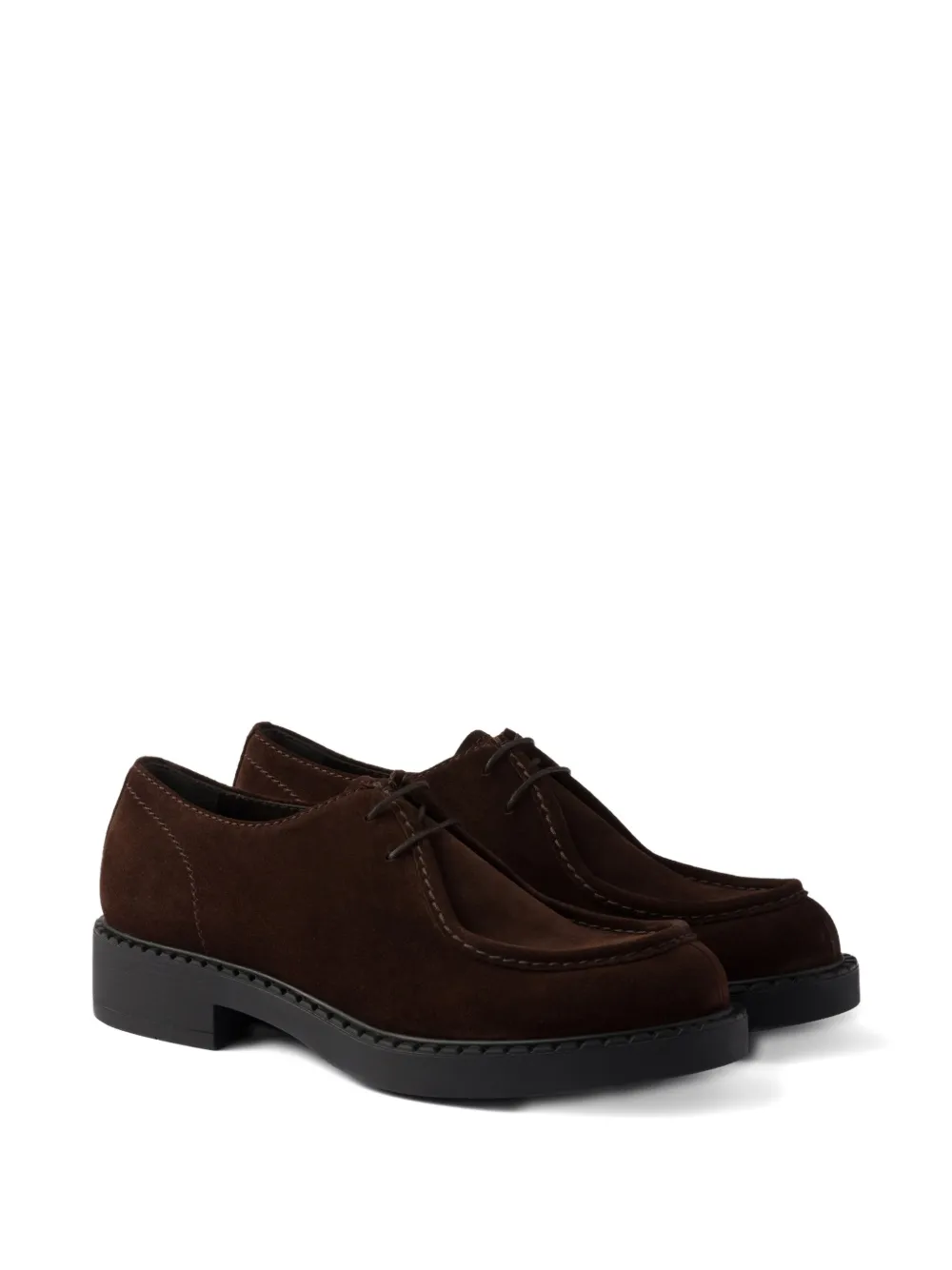 Prada Chocolate Suede Lace-up Shoes In Brown