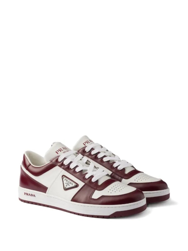 Prada Downtown Panelled Leather Sneakers | Red | FARFETCH