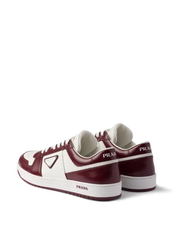 Prada Downtown Panelled Leather Sneakers | Red | FARFETCH