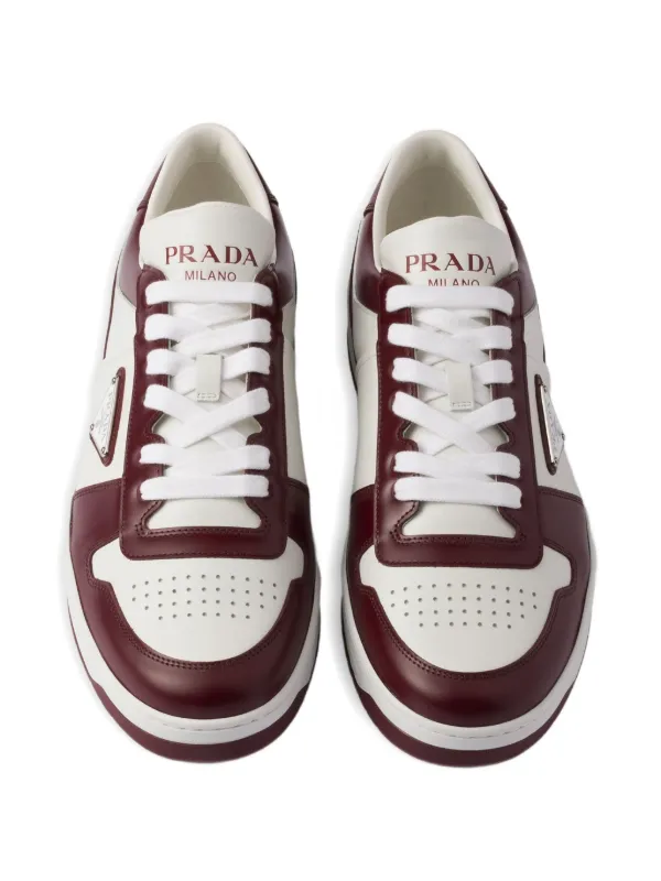 Prada Downtown Panelled Leather Sneakers | Red | FARFETCH
