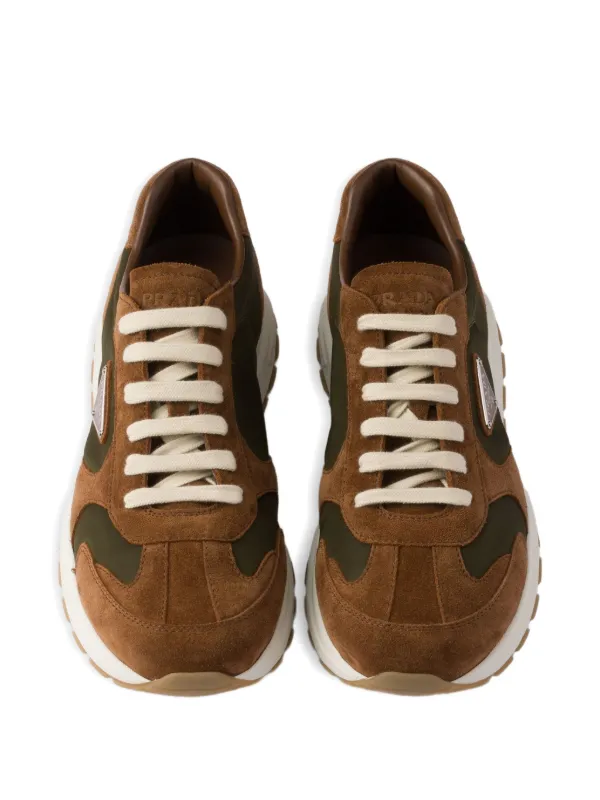 Prada suede-panelled low-top Sneakers | Brown | FARFETCH JO