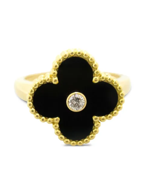 Van Cleef & Arpels Pre-Owned 2010s 18K yellow gold Alhambra onyx and diamond ring