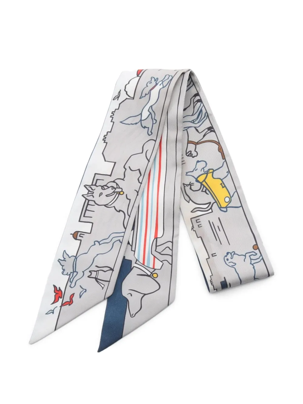 Hermès Pre-Owned mascada Twilly Parisain Dog de seda 2000 | blanco | Image 1