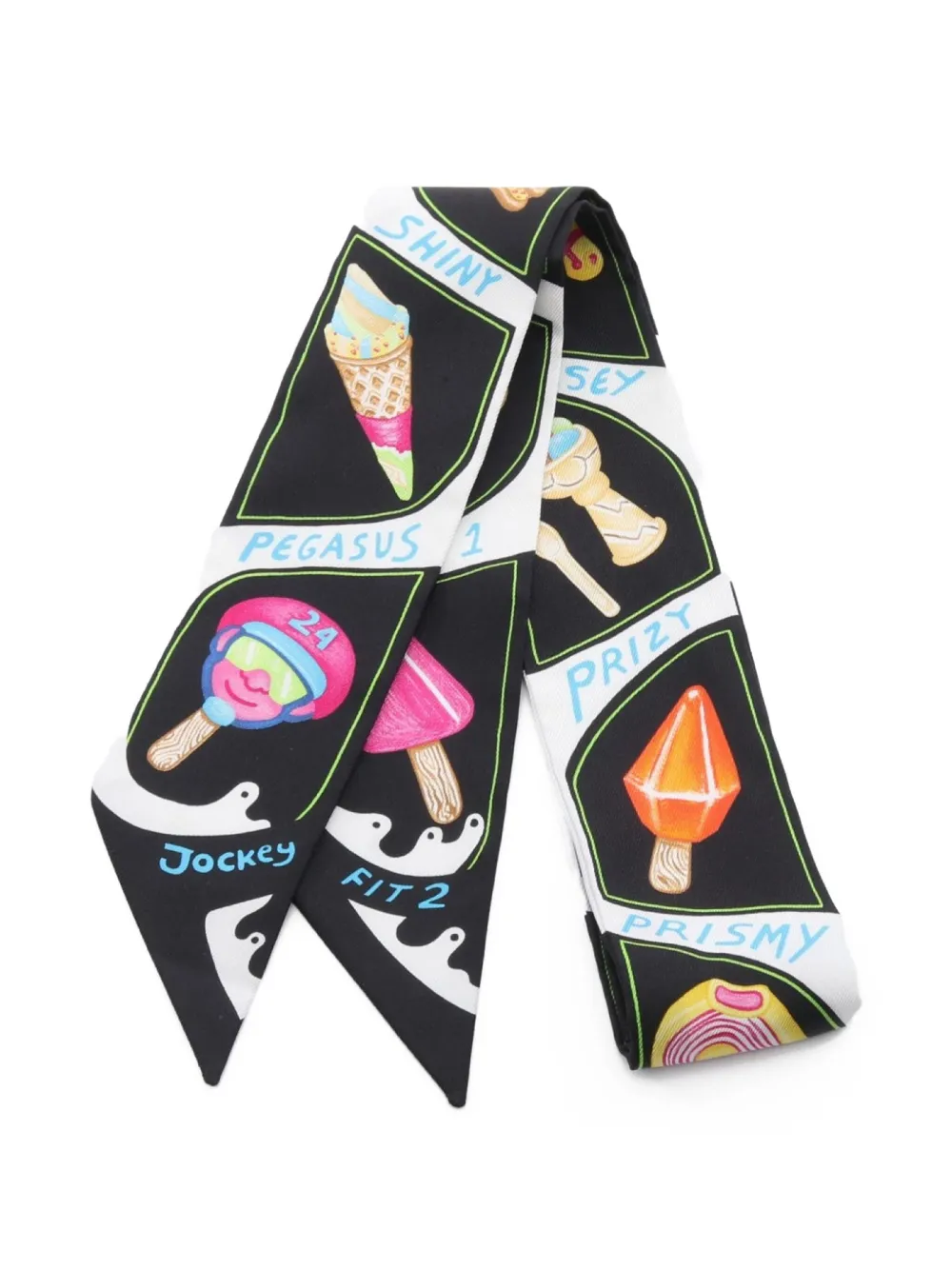 Hermès Pre-Owned 2010s Twilly Funny Ice Cream scarf - ブラック Hermès Pre-Owned 2010s Twilly Funny Ice Cream scarf - ブラック