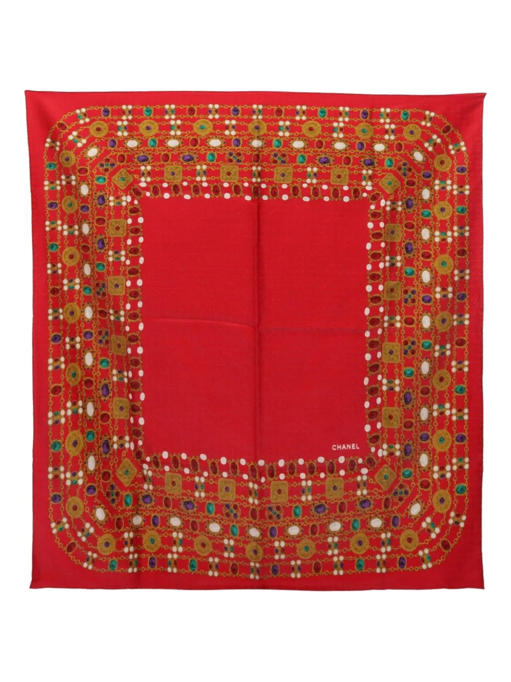 CHANEL Pre-Owned 1986-1988 Gripoix-print silk scarf | Red | Image 1