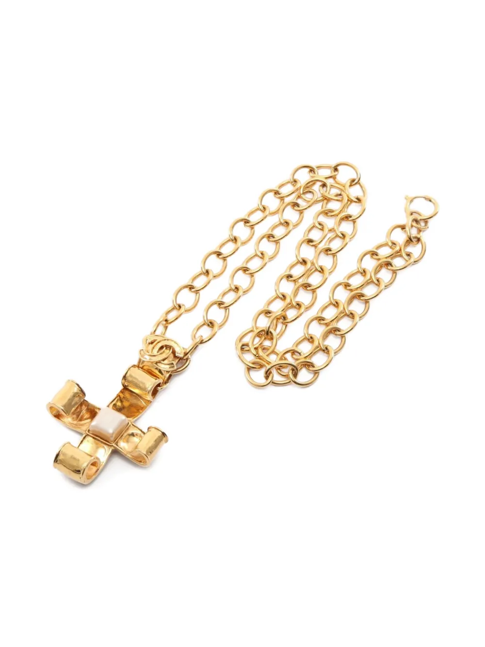 CHANEL Pre-Owned 1986-1988 cross pearl necklace - ゴールドトーン CHANEL Pre-Owned 1986-1988 cross pearl necklace - ゴールドトーン
