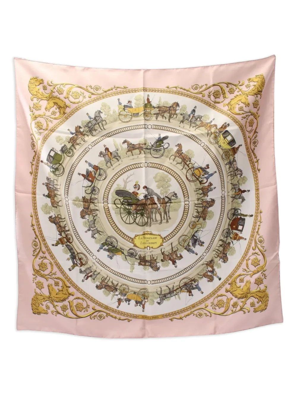 Hermès Pre-Owned 2010s La Promenade De Longchamps silk scarf - ピンク Hermès Pre-Owned 2010s La Promenade De Longchamps silk scarf - ピンク