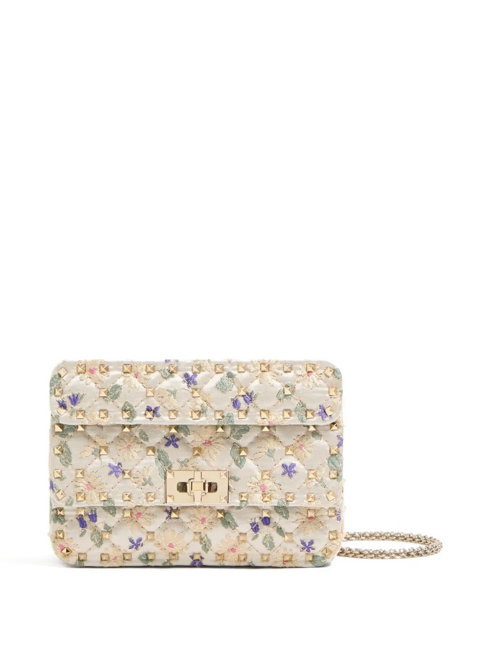 Valentino Garavani Kleine Rockstud Spike schoudertas met jacquard Beige