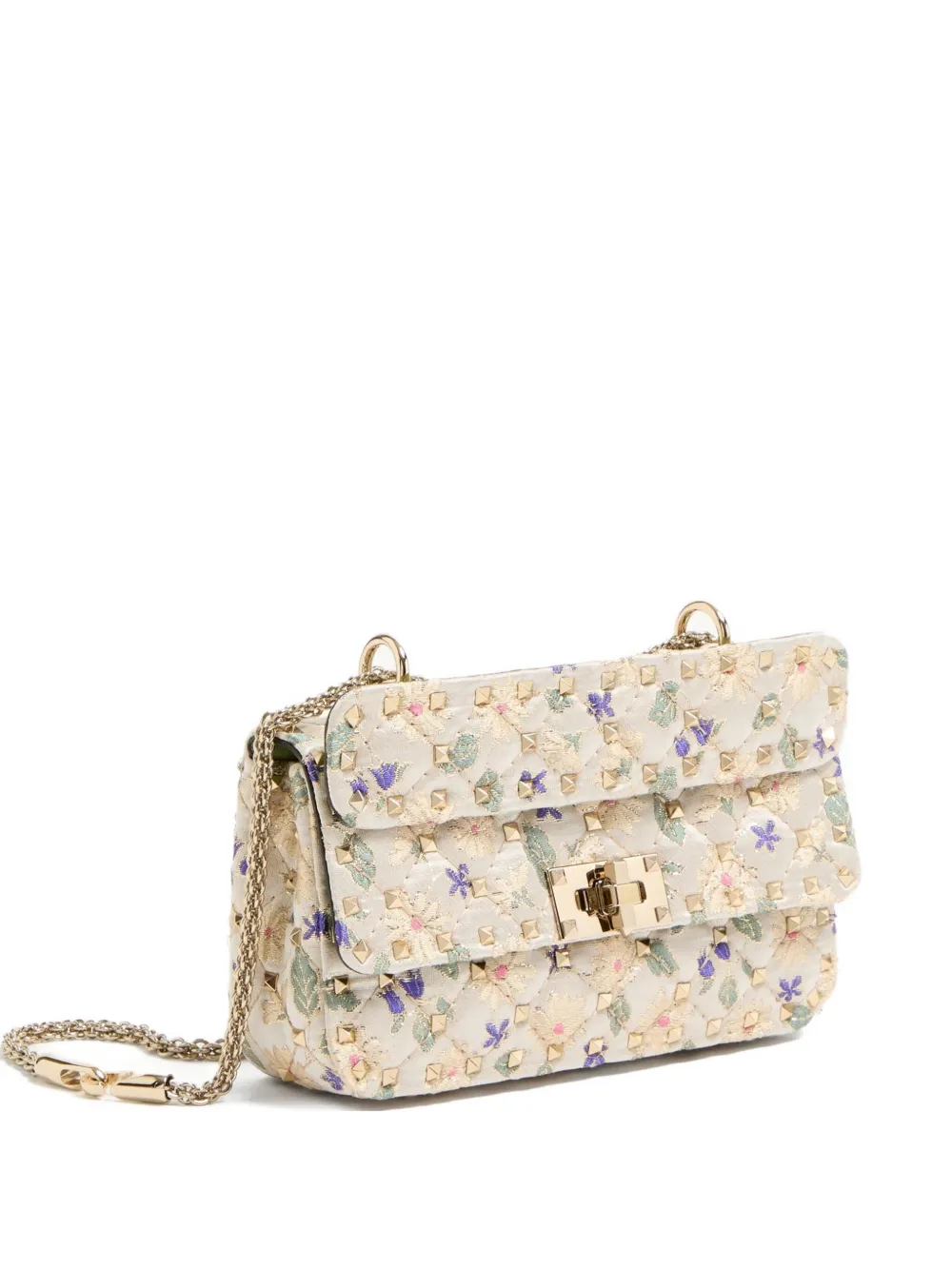 Valentino Garavani Kleine Rockstud Spike schoudertas met jacquard Beige