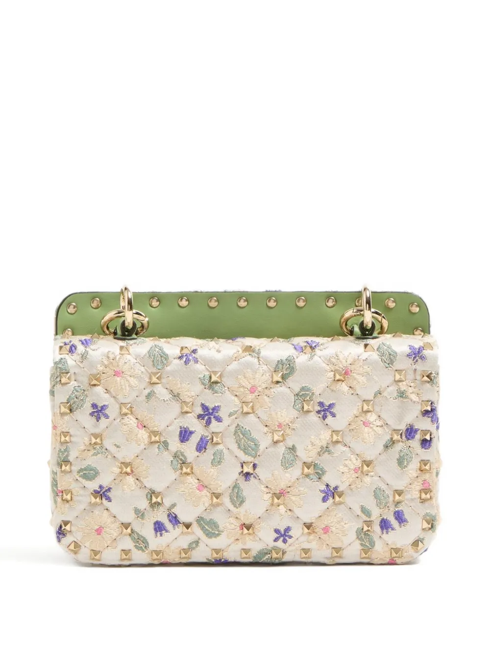 Valentino Garavani Kleine Rockstud Spike schoudertas met jacquard Beige
